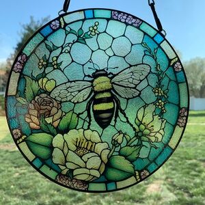 Sublimated Glass Bee Suncatcher - Green and Yellow